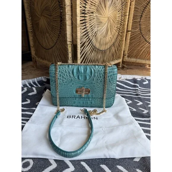 New Brahmin Mermaid Green Rosalie Crossbody with Turn Lock Flap Closure - Picture 2 of 10